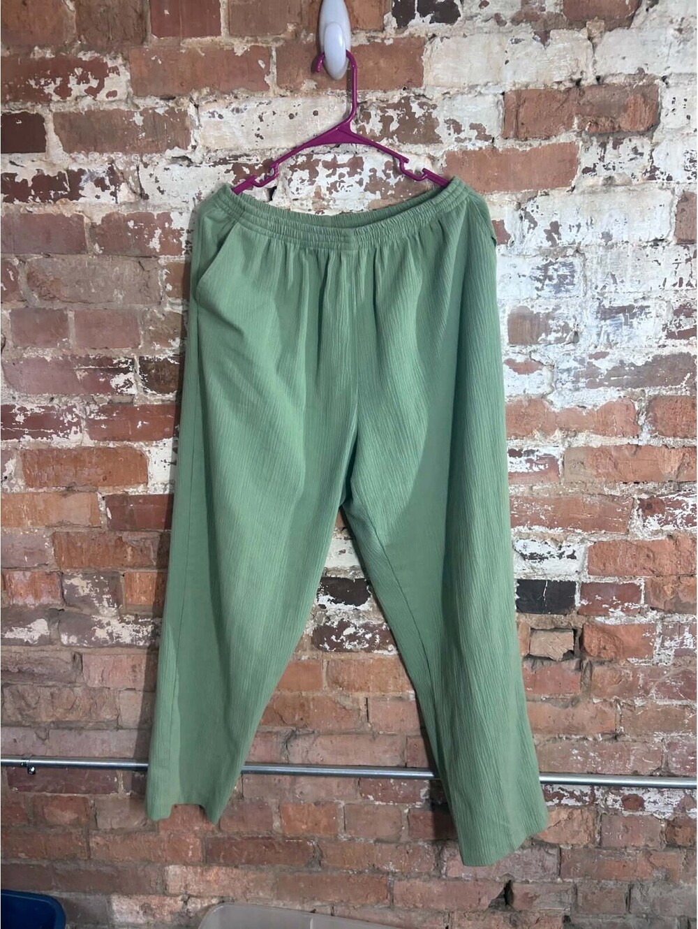 Only Necessities Womens 16W Sage Green Crinkle Pull On Elastic Waist Pants